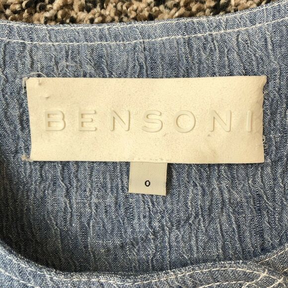 Bensoni Linen Jacket 0 Moto / Biker Cropped Light Blue Pockets Lined - Picture 9 of 12